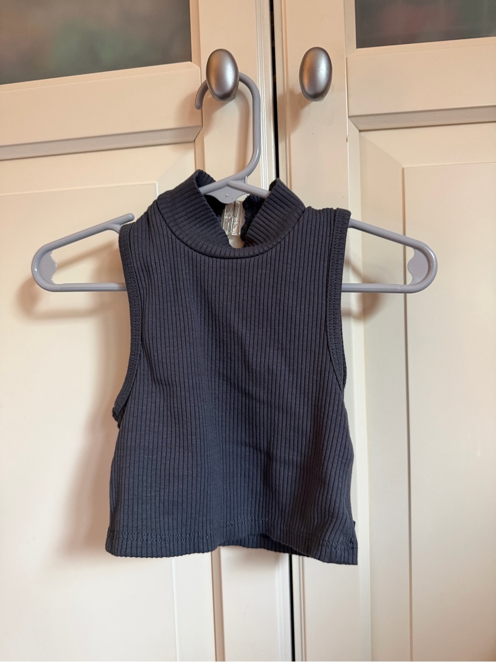 Tiger Friday Ribbed Sleeveless Mock Neck Crop Top - Charcoal